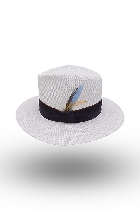 Palarie paie eleganta cu pana culoare - alb