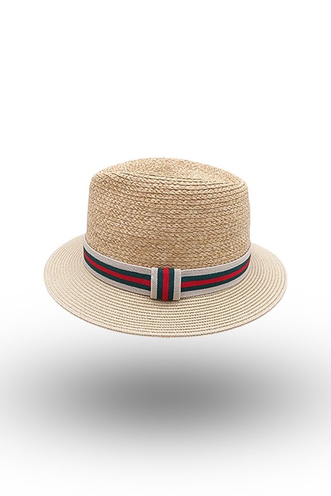 Palarie paie culaore - bej/rosu