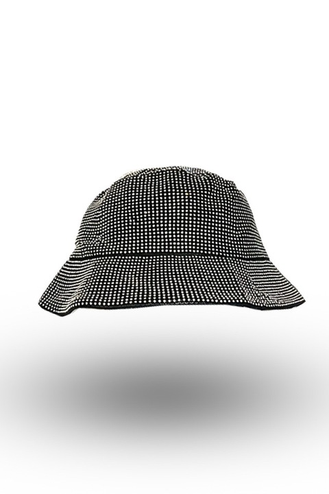 Palarie bucket hat strasuri culoare - negru