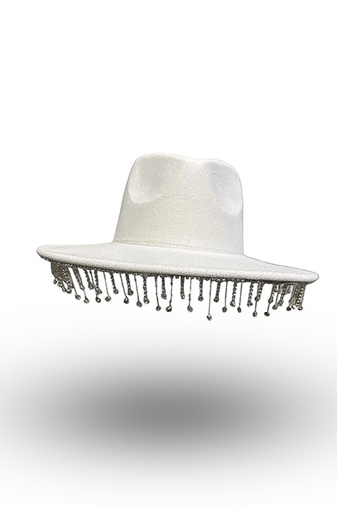 Palarie alb fedora accesorii pietre