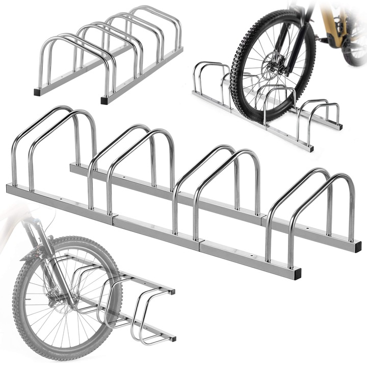 Велосипедна стойка KADAX, 4 позиции, стомана, сребриста, за монтаж на пода