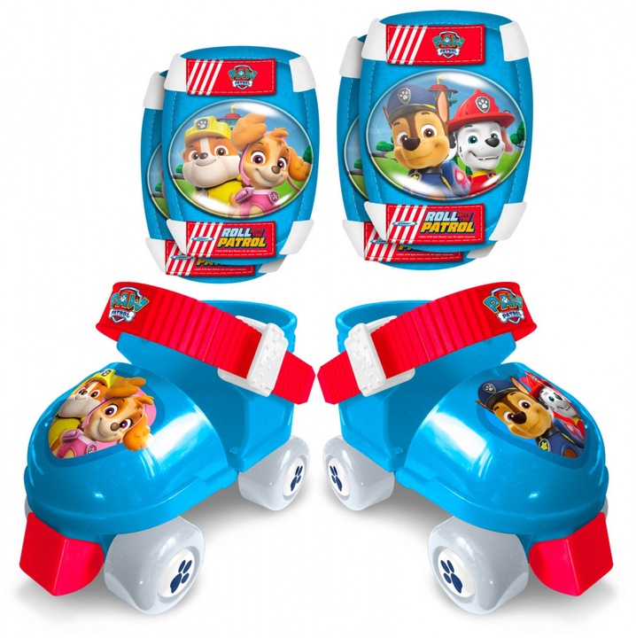 Role pentru copii Stamp Paw Patrol reglabile intre marimile 23-27, cotiere si genunchiere incluse