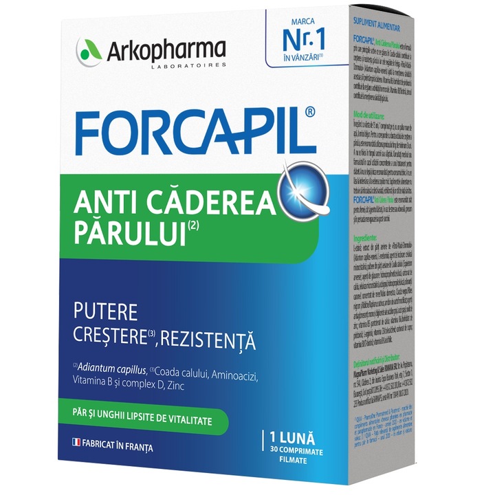 Forcapil anti-caderea parului, 30 comprimate filmate, Arkopharma