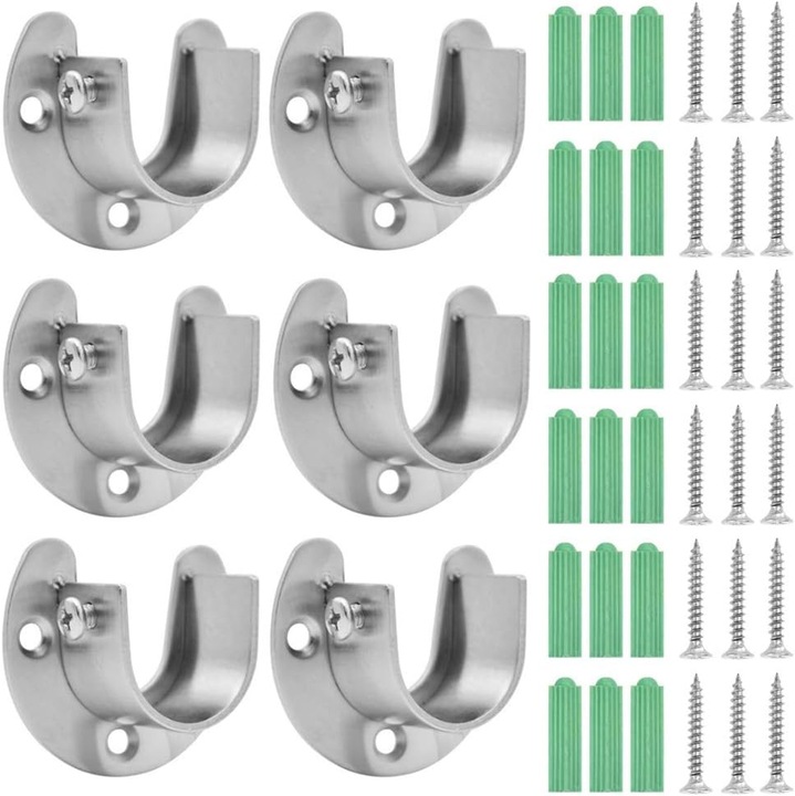 Set suporturi pentru tija de perdea din otel inoxidabil, 6 bucati, capacitate 100 kg, pentru tija cu diametru de max. 25mm