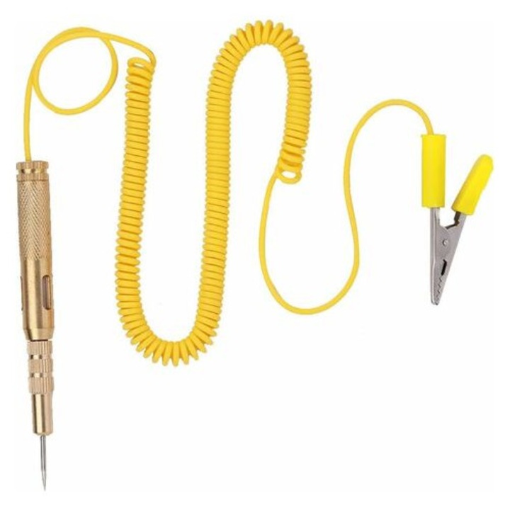 Tester circuit auto 6V 12V 24V, cablu spirala, galben, 11x100cm