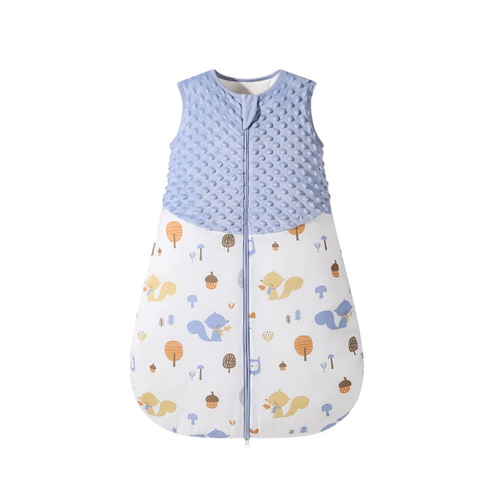 Unisex bébi hálózsák, pamut, kék, S méret, 1.5 TOG, ujjatlan, dupla cipzárral