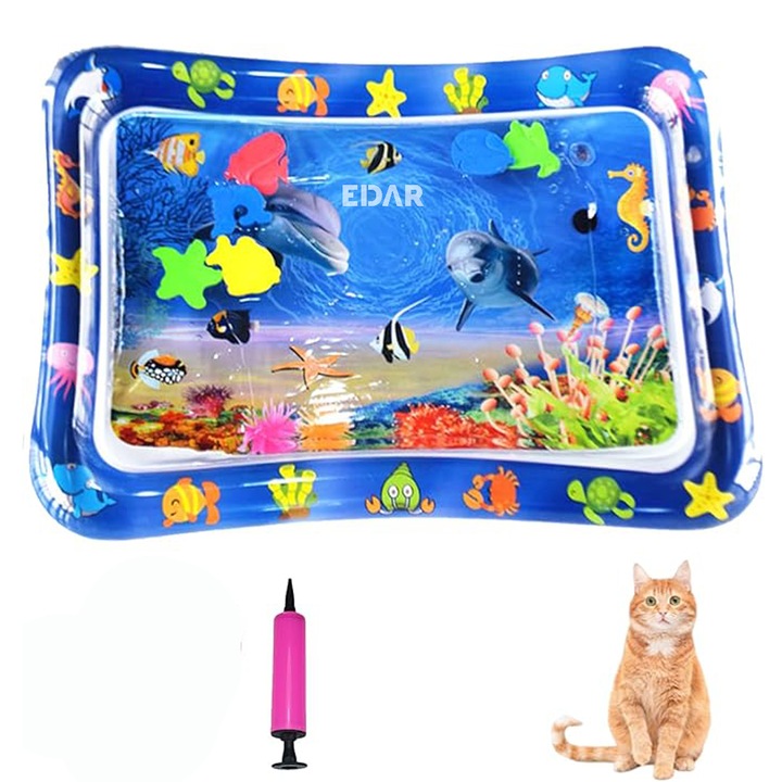 Saltea Gonflabila EDAR Pentru Bebelusi Si Copii, Centru Activitati Pentru Joaca Interactiva, PVC, Cu Apa, Tema Ocean Cu Pesti Miscatori, 69 x 50 x 8 cm, Multicolora, Pompa Roz