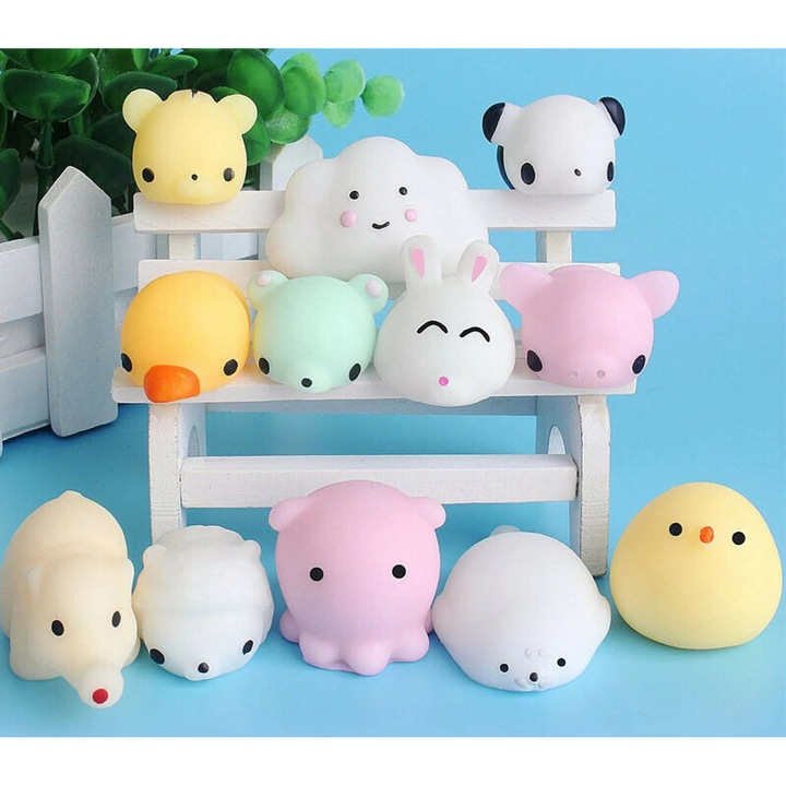 Set 10 jucarii squishy animale, silicon moale, multicolor, 4x3x2cm