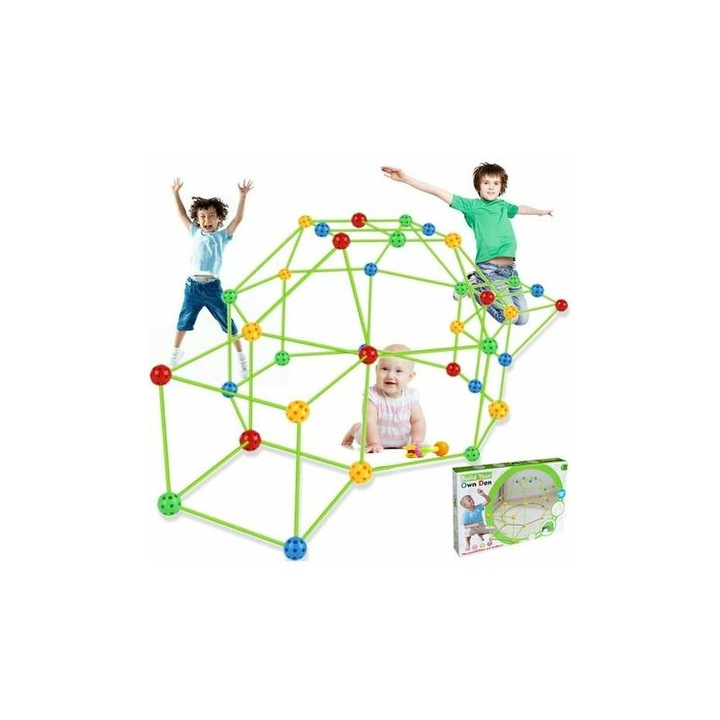 Cort de joaca copii, set constructie, plastic, multicolor, 45 bilex75 tije