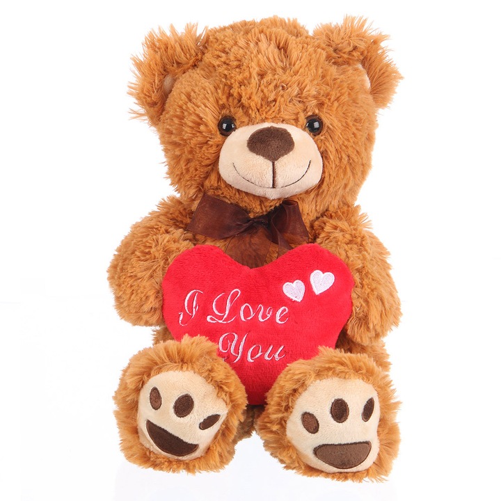 Ursulet de plus maro cu inima - Bob - 40 cm