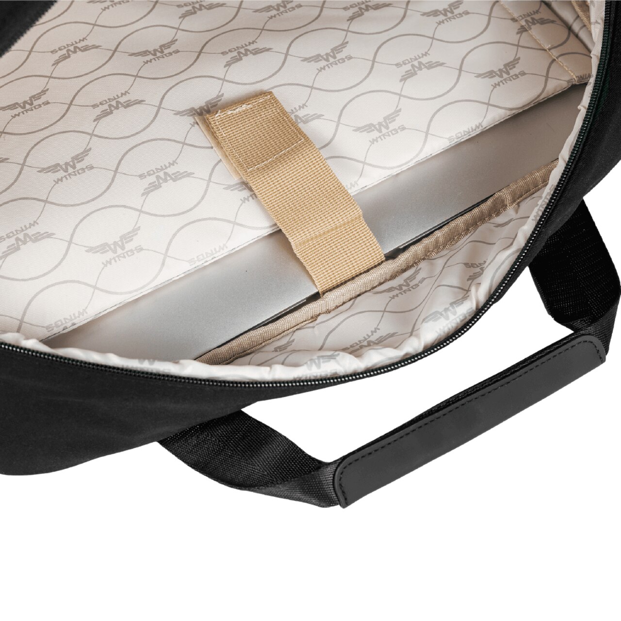 WINGS Geanta laptop, neagru, 15.6", usoara, cu compartimentare securizata, curea reglabila, material cool silk, finisaj eco-piele satinat, 34x41x10 cm 20L