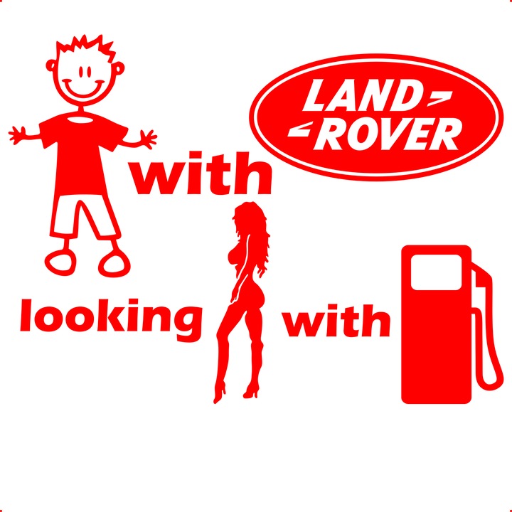 Sticker auto baiat masina caut fata benzina land rover, Cri Flo, Culoare Rosu, Marime 21 cm