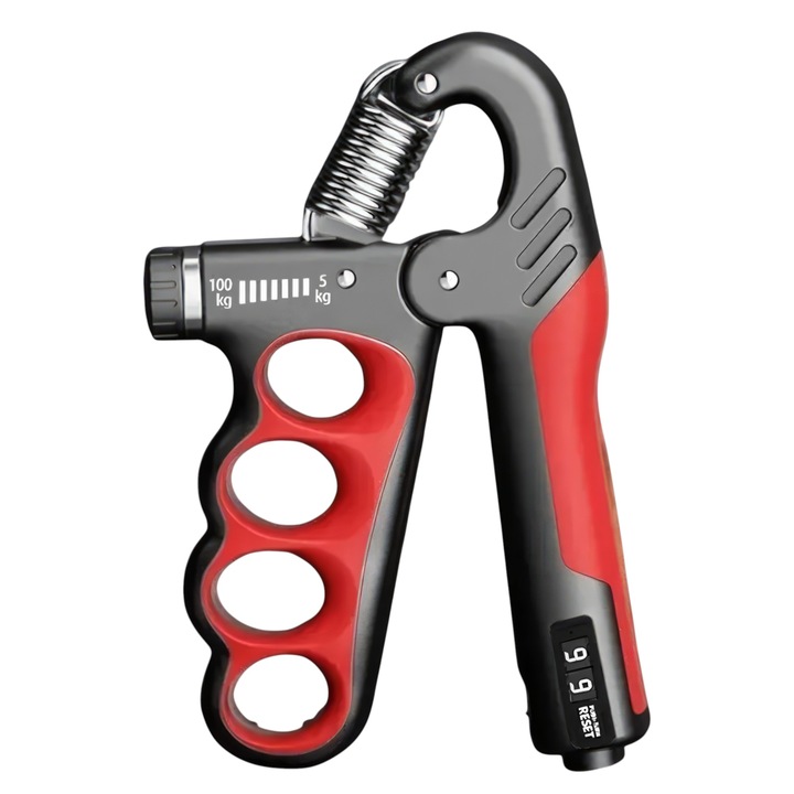 Флексор на ръката Techone® Grip Trainer, Регулируем, 5-100 кг, Механичен брояч с дисплей, За трениране на предмишницата, Упражнения за възстановяване на ръцете