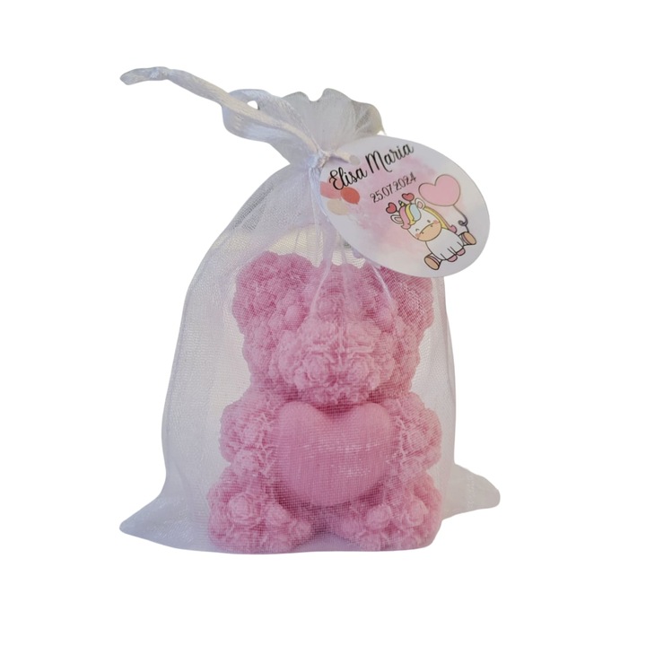 Marturii Botez fetita lumanare din ceara naturala Ursulet trandafiri roz