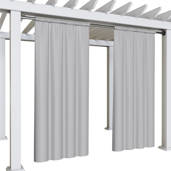 Градинска завеса, NowArt, 155x180 см, Полиестер, Затъмняваща, За градина, Тераса, Балкон, Пергола, Водоустойчива, Лека, Висококачествена, Светло сива