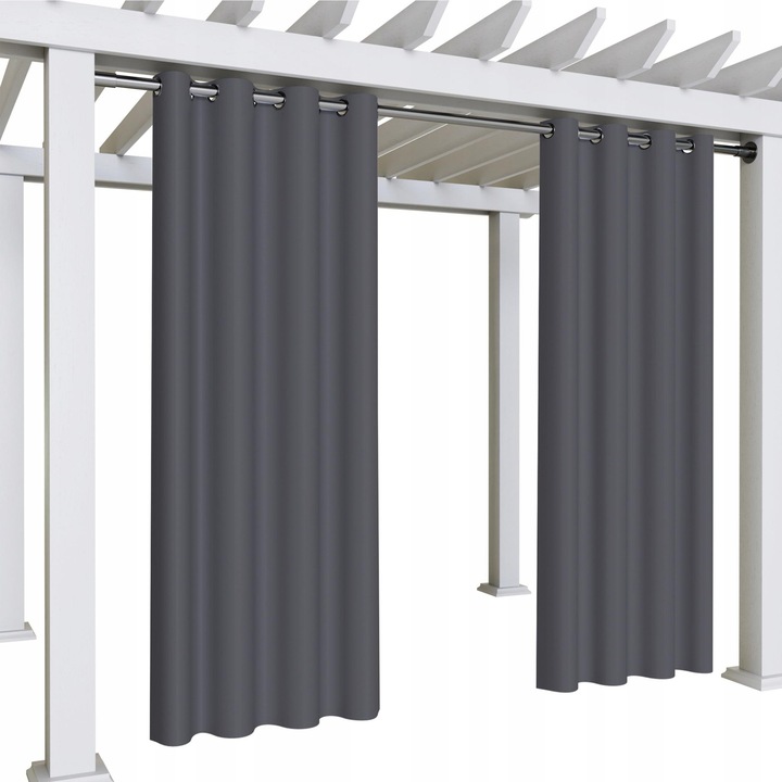 Cortina De Gradina, NowArt, 220x155 cm, Poliester, Ochiuri, Pentru Foisor, Terasa, Balcon, Gradina, Semi-Transparenta, Intunecatoare, Rezistent La Apa, Usor, De Inalta Calitate, Gri Grafit