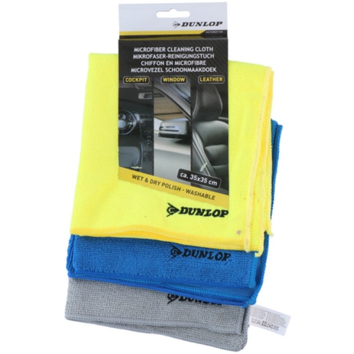 Set de 3 lavete din microfibra DUNLOP – multifunctionale si extrem de absorbante 35x35 cm