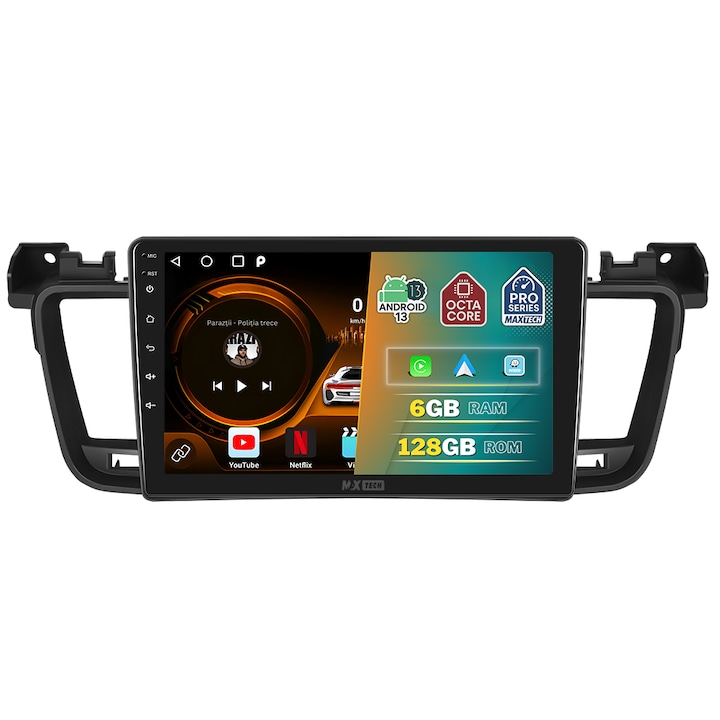 Navigatie Peugeot 508 2011-2018 dedicata, MaxTech® PRO SERIES, 6 GB Ram 128 GB Rom OctaCore, Carplay & Android auto, Ecran 9” HD Touch, GPS, Wifi, Bluetooth, Radio, USB, EQ, DSP, Waze