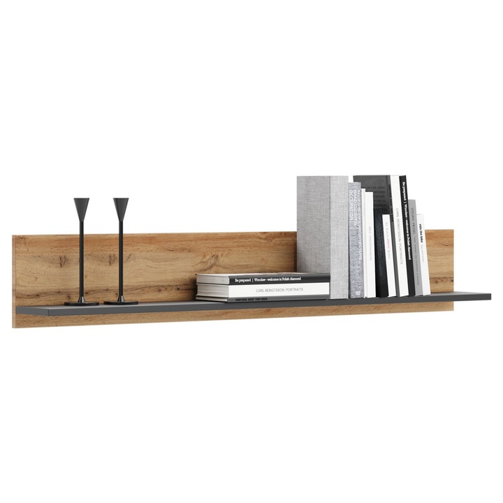 Raft Kobi 100 cm, stejar artizanal auriu/negru, design minimalist, construit robust