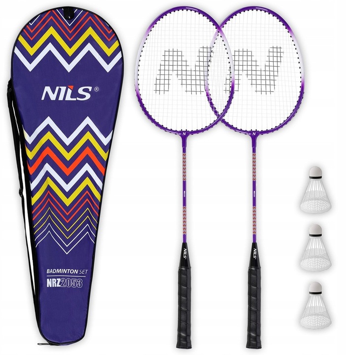 Nils tollaslabda ütő készlet, alumínium, 2 ütő, 3 tollaslabda, 66 cm, 100 g, lila