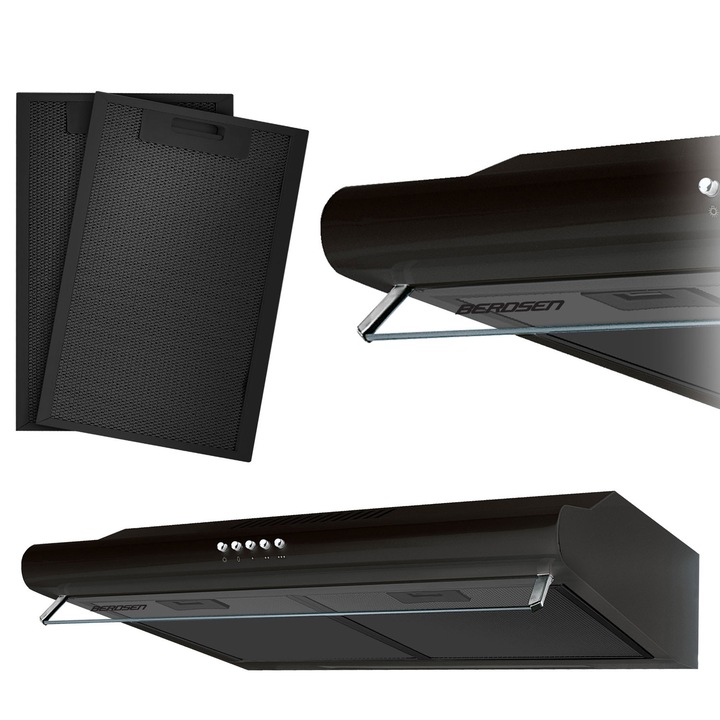 Вграден кухненски абсорбатор, Berdsen BE-10-A, черен, 60 см