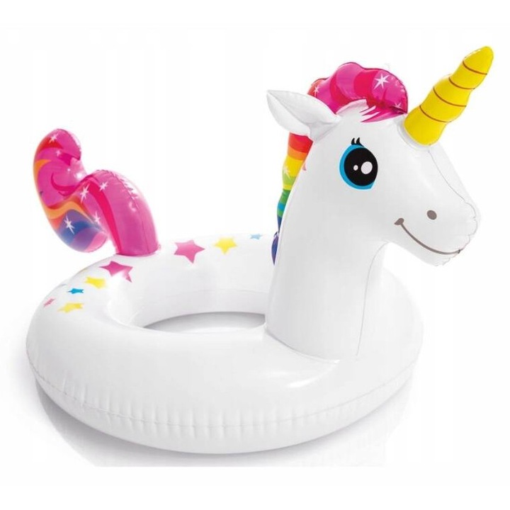 Colac de inot copii Intex 59221, 58cm, alb-roz, PVC, 107x58cm