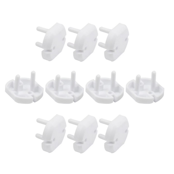 Комплект протектори за контакти, стандарт ЕС, 10 части, за безопасност на деца, ABS, бял