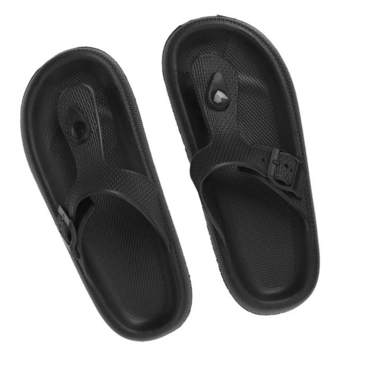Papuci de plaja, flip flop, pentru femei, buckle, negri, 37-38