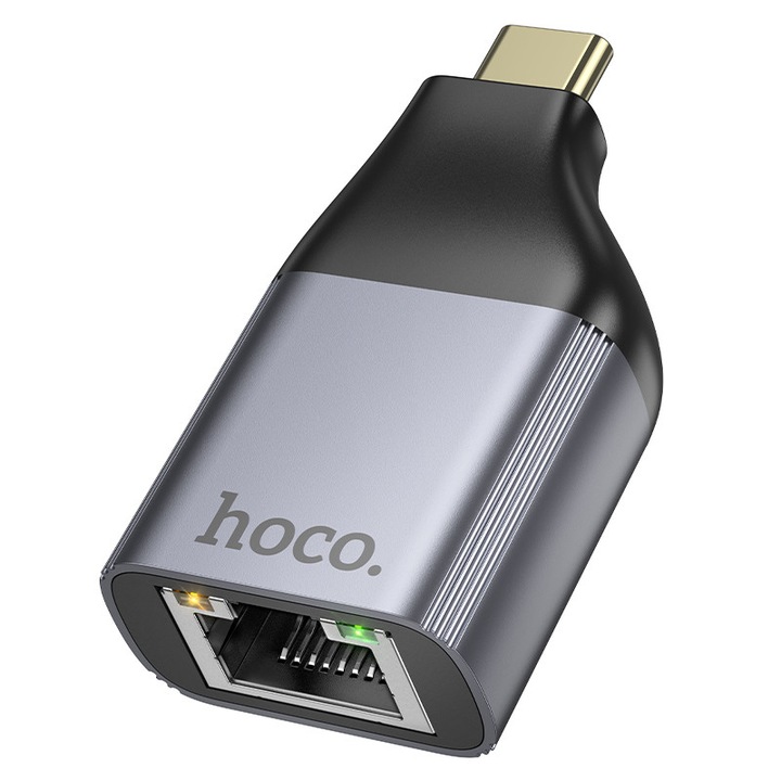 Hoco UA35 USB-C – RJ45 OTG 100Mbps adapter, szürke