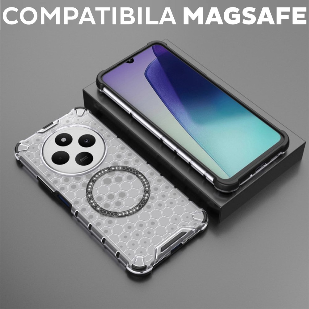 Husa pentru Honor Magic 7 Lite Daden® Honeycomb, MagSafe, Anti-soc, Protectie sporita, Incarcare wireless, Alb Fumuriu