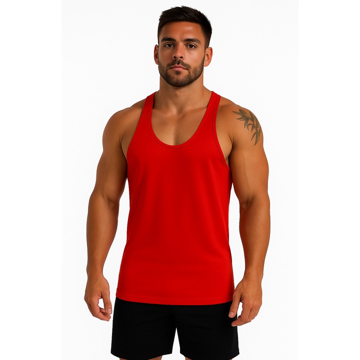 Мъжки спортен потник за фитнес или тренировка, памук, червен, XL