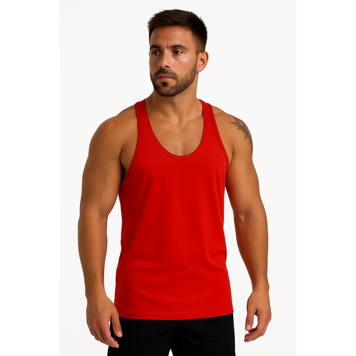 Мъжки спортен потник за фитнес или тренировка, памук, червен, XL