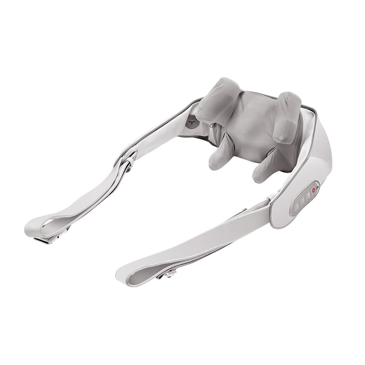 SeveShop® Professzionális Masszázskészülék, 3D Shiatsu Masszázs, 2 Sebesség, 2 Masszázs Mód, Fűtési Funkció, Vállra, Nyakra, Mélymasszázs Fejekkel, Ergonomikus Hordozható Kialakítás, Állítható Pánt, Öv, Levehető Huzat, Gyöngyfehér
