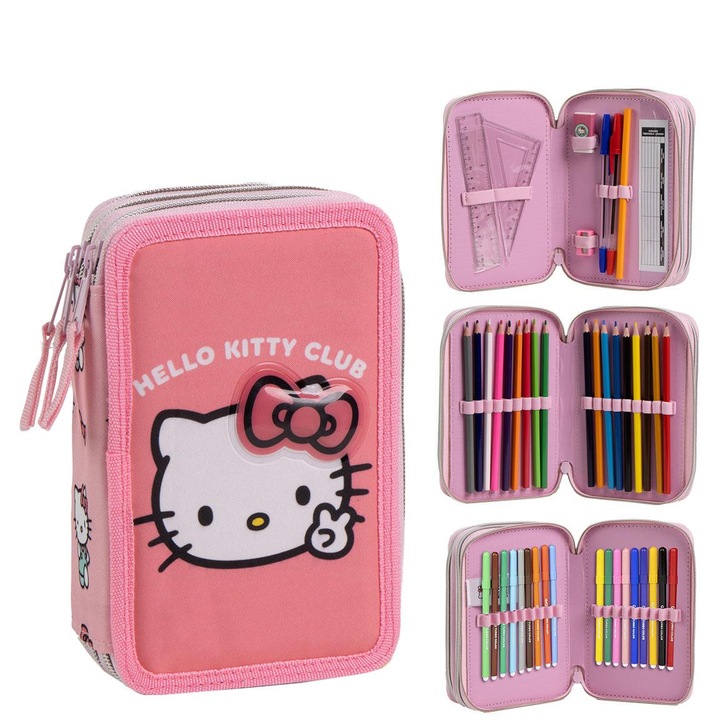 Penar echipat cu 44 piese Giotto, 3 compartimente, Hello Kitty Roz