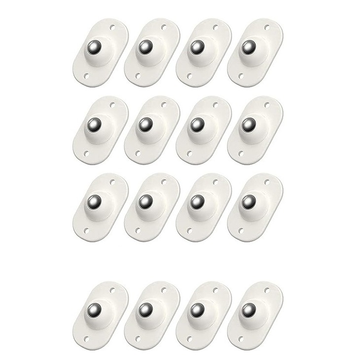 Set 16 roti autoadezive universale, Avaleea, rotire 360 de grade, 4.5 x 2.8 x 1.4 cm, alb