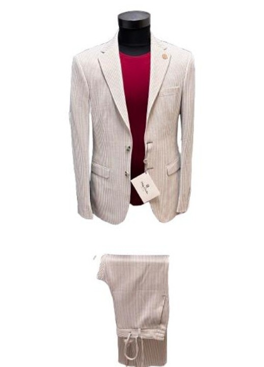 Costum pentru barbati, Slim fit, Philip Guston, Model cu dungulite-1695, Alb/Bej