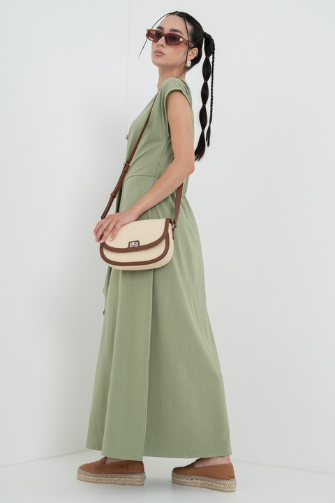 United Colors of Benetton, Rochie maxi cu decolteu in V, verde militar prafuit, M