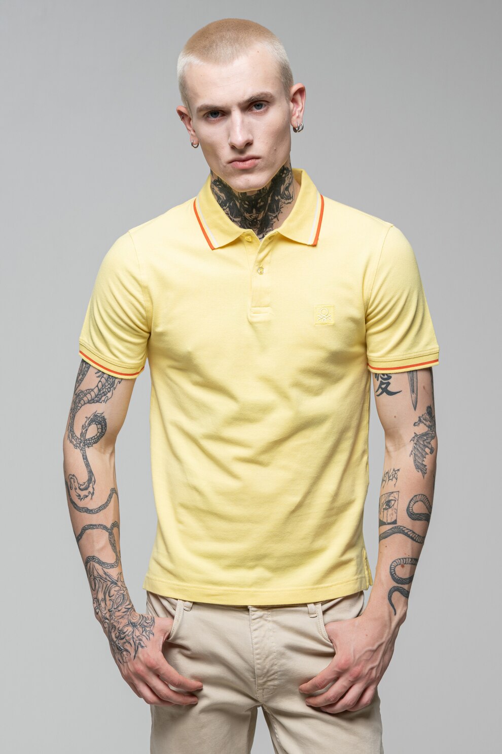 United Colors of Benetton, Tricou polo cu logo brodat, Galben, Portocaliu persan, M