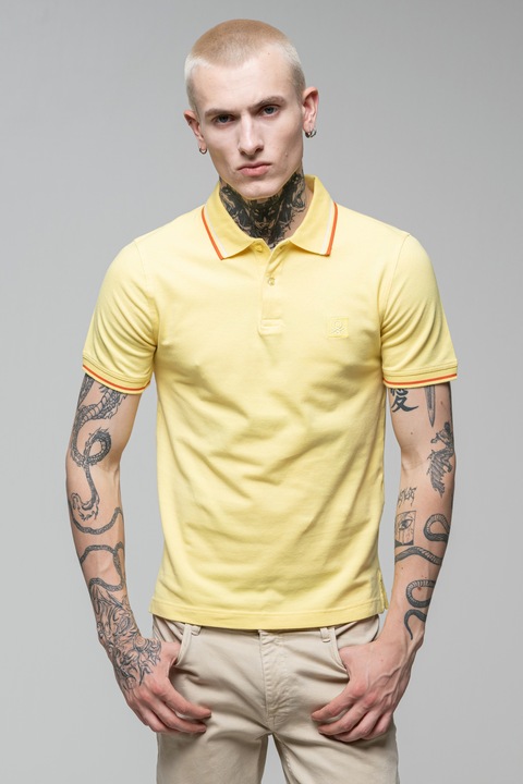 United Colors of Benetton, Tricou polo cu logo brodat, Galben, Portocaliu persan, M