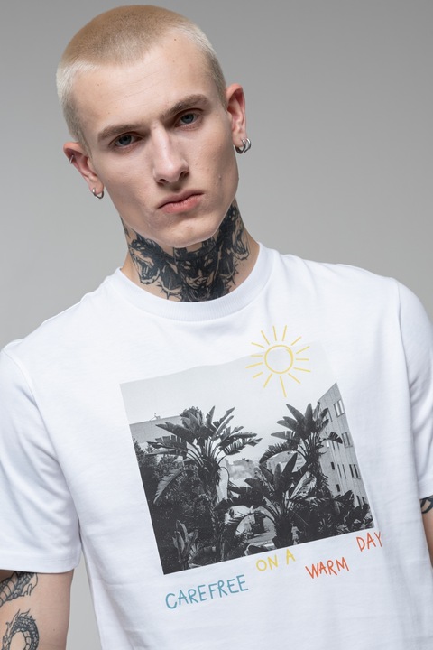 United Colors of Benetton, Mintás póló, Fehér/Fekete/Kék