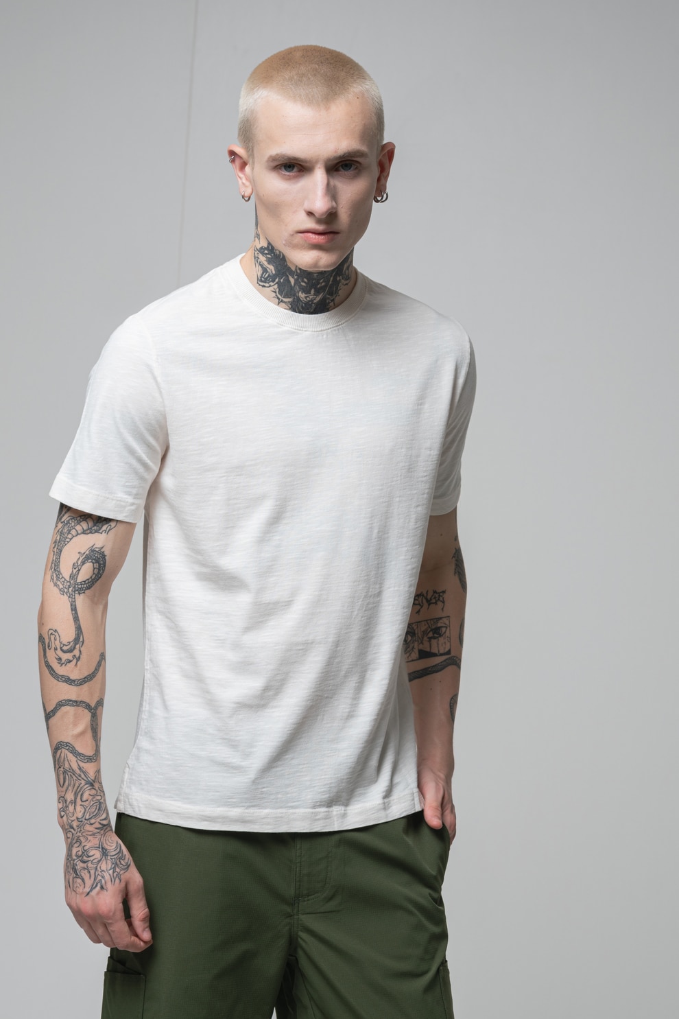 United Colors of Benetton, Tricou cu decolteu rotund, Alb fildes, M