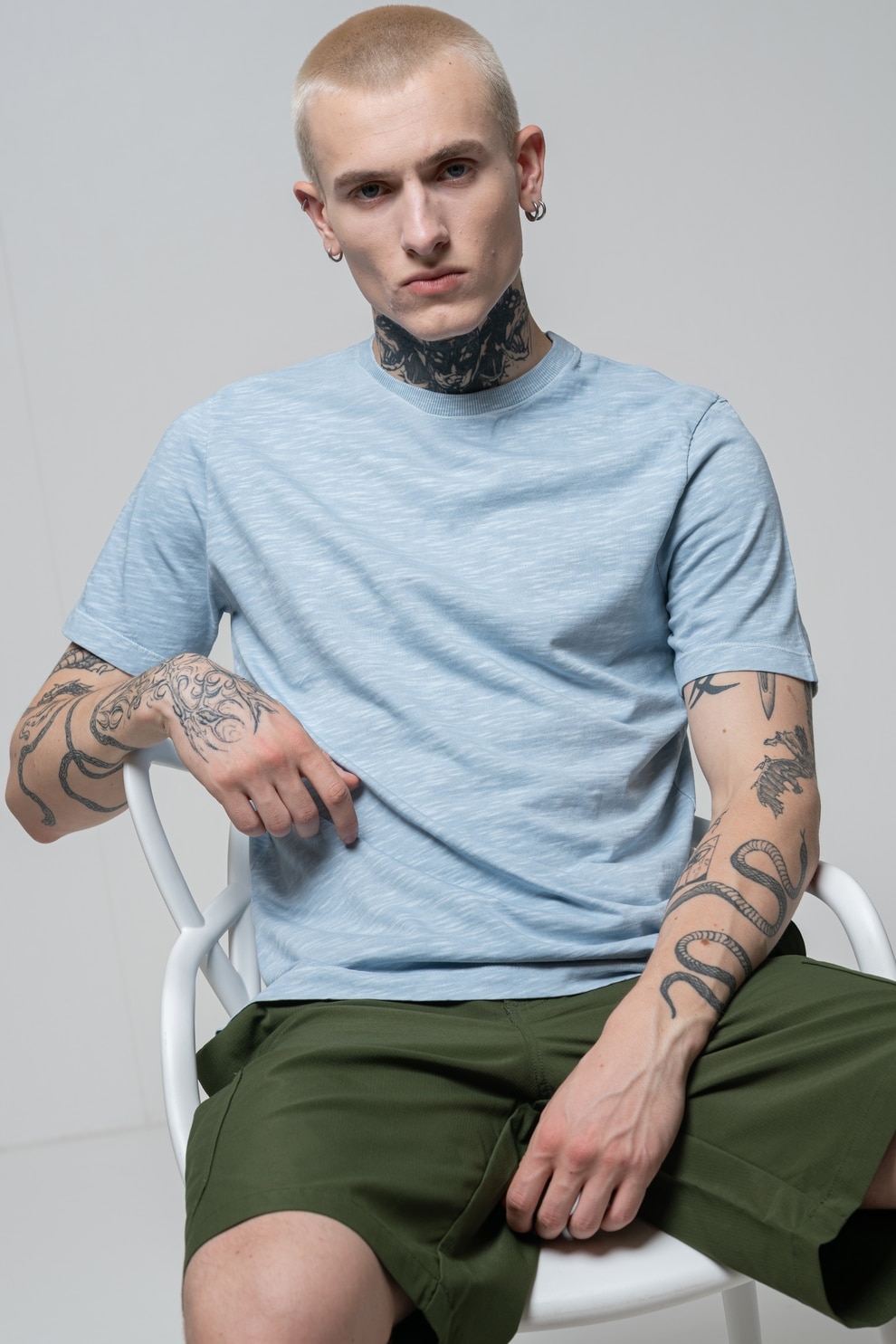 United Colors of Benetton, Tricou cu decolteu rotund, Albastru prafuit, S