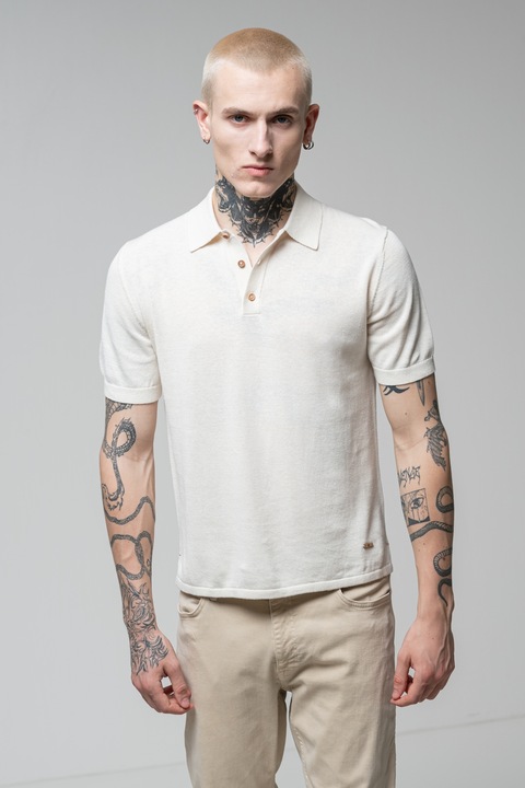 United Colors of Benetton, Tricou polo cu model uni, Crem