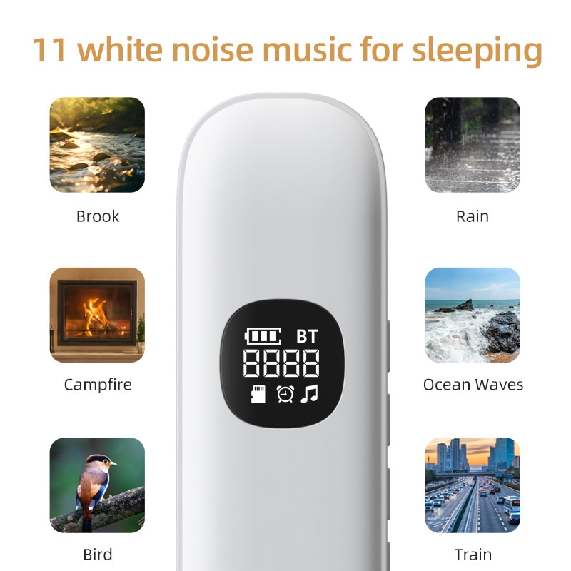 Difuzor de bar, Bluetooth 5.4, afisaj digital cu LED-uri, conductie osoasa, cronometru, expansiune card TF, zgomot alb incorporat, compact si portabil, alb