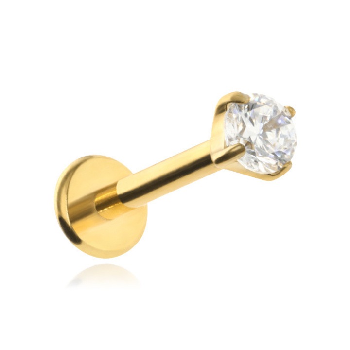 Piercing din aur si titan cu zirconiu alb 1.2/8/2