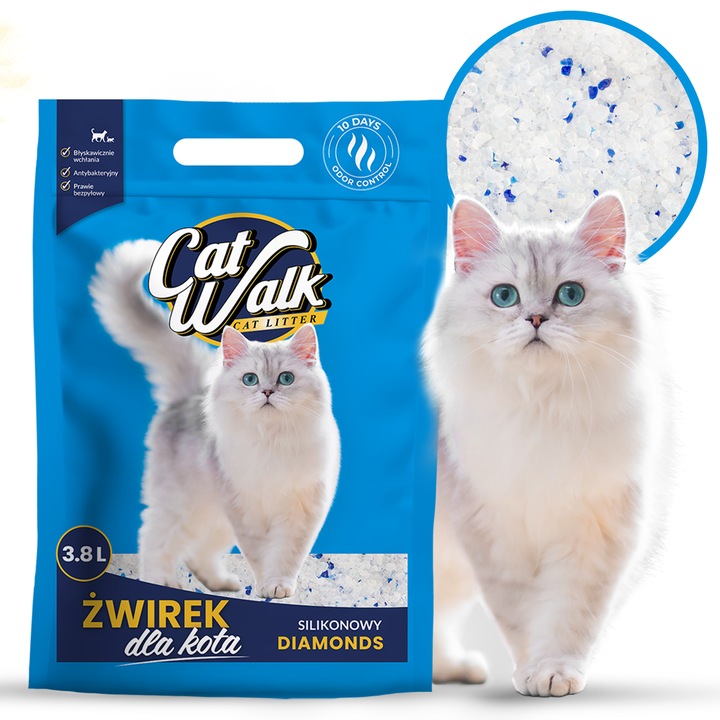 Asternut pentru pisici, CatWalk Diamonds, 3,8L, antibacterian, fara praf, moale