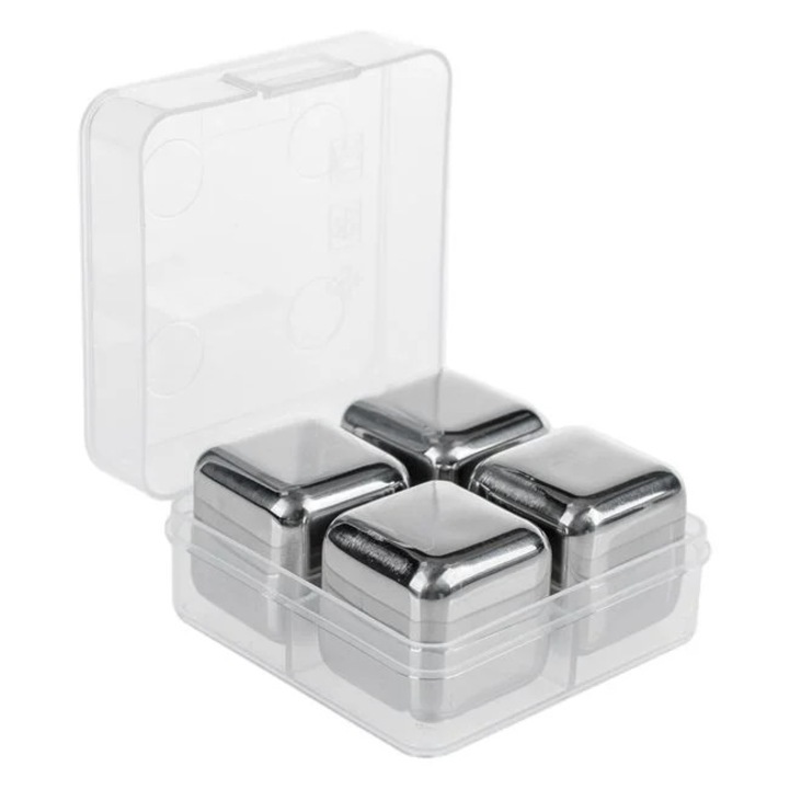 Set 4 Cuburi de Gheata Reutilizabile din Otel Inoxidabil, 2.5x2.5 cm, Pentru Whisky, Vin, Bauturi Racoritoare – Racire Fara Diluare