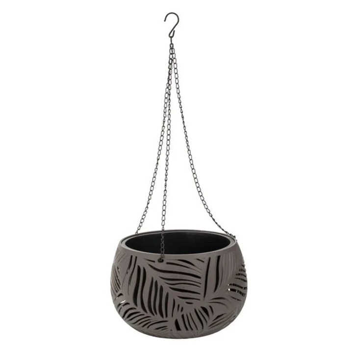 Ghiveci Suspendabil Taupe cu Model Perforat Frunze 21x16 cm 3.2 litri