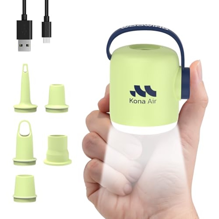 Woowind elektromos matracpumpa, vezeték nélküli pumpa matracokhoz, felfújható matracok, felfújható kanapék, ultra mini hordozható kis légpumpa, újratölthető akkumulátor (zöld)