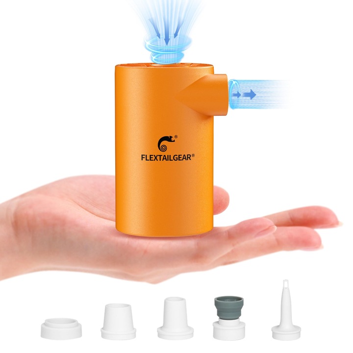 Flextailgear Evo Pumpa, Hordozható Elektromos Pumpa, Légmatrac Pumpa, 4,5 Kpa Magas Légnyomás, 3800 mAh Akkumulátor, 5 Multifunkcionális Fúvóka Franciaágyhoz, Felfújható Csónakhoz, Egyszemélyes Ágyhoz, Felfújható Matrachoz